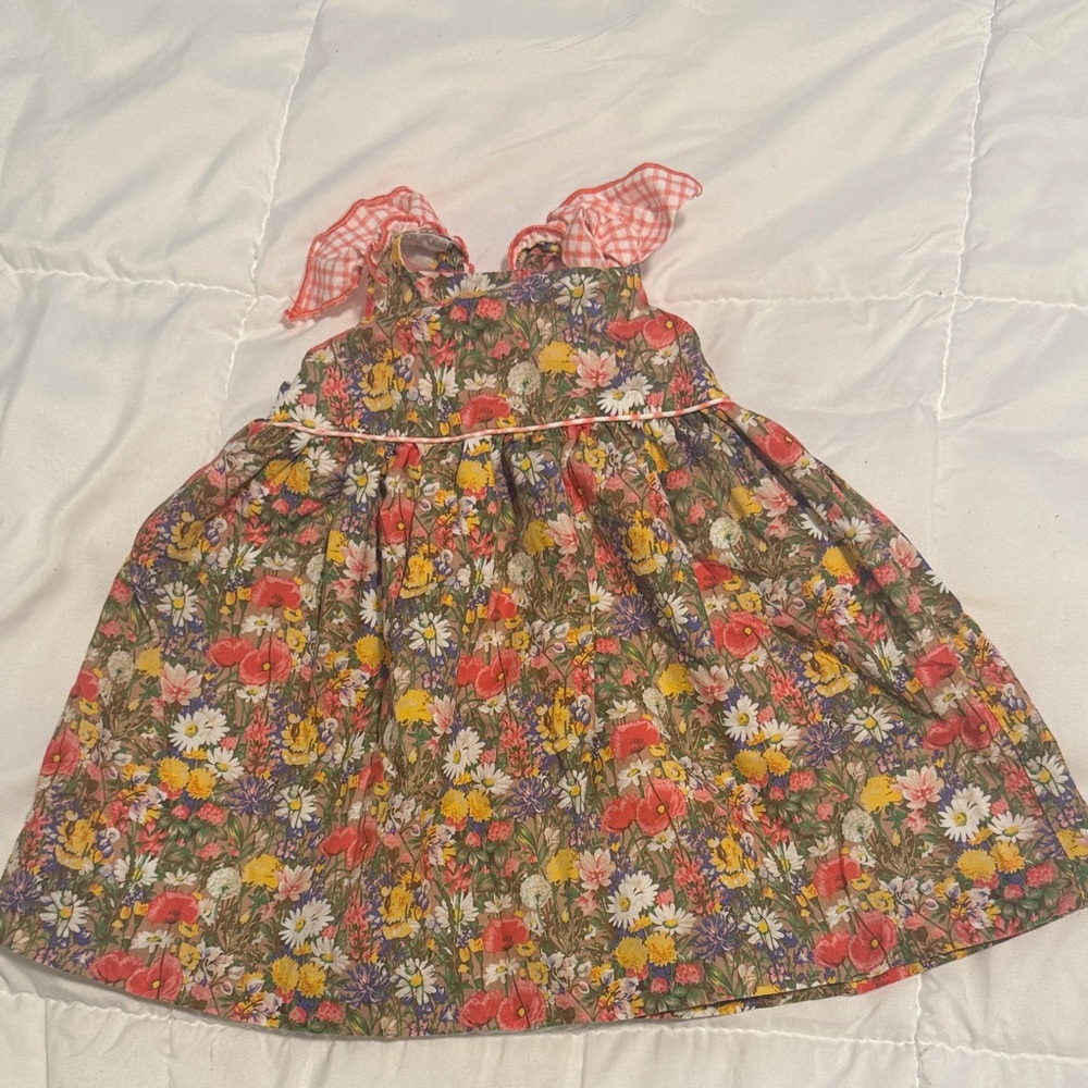 Floral Kids Dress with Red Accents